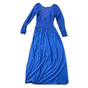 Olga Christina 96283 Nightgown Lace Long Sleeve Maxi Dress M Royal Blue vintage